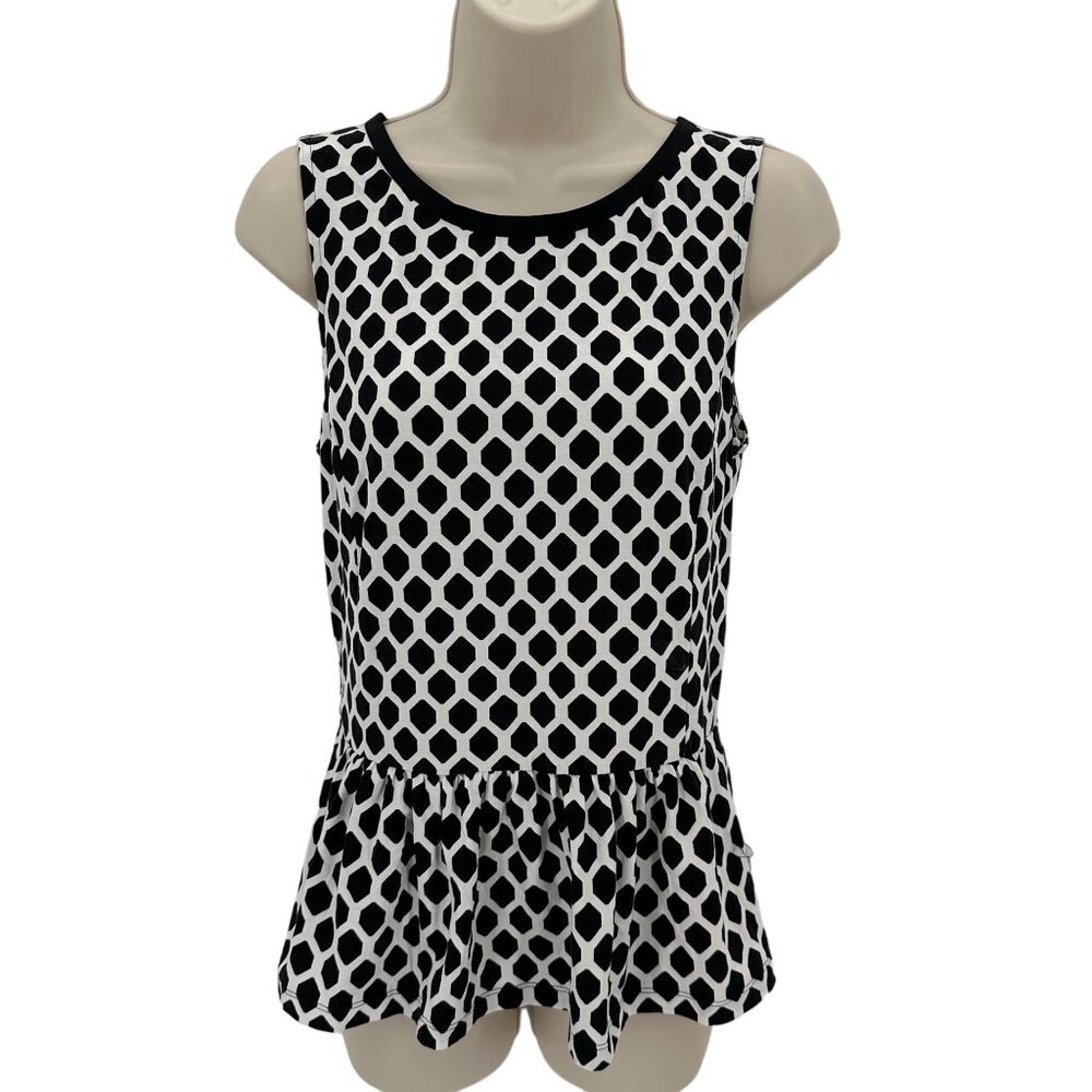 Banana Republic Womens Black White Honeycomb Zip Sleeveless Peplum Knit Top XS